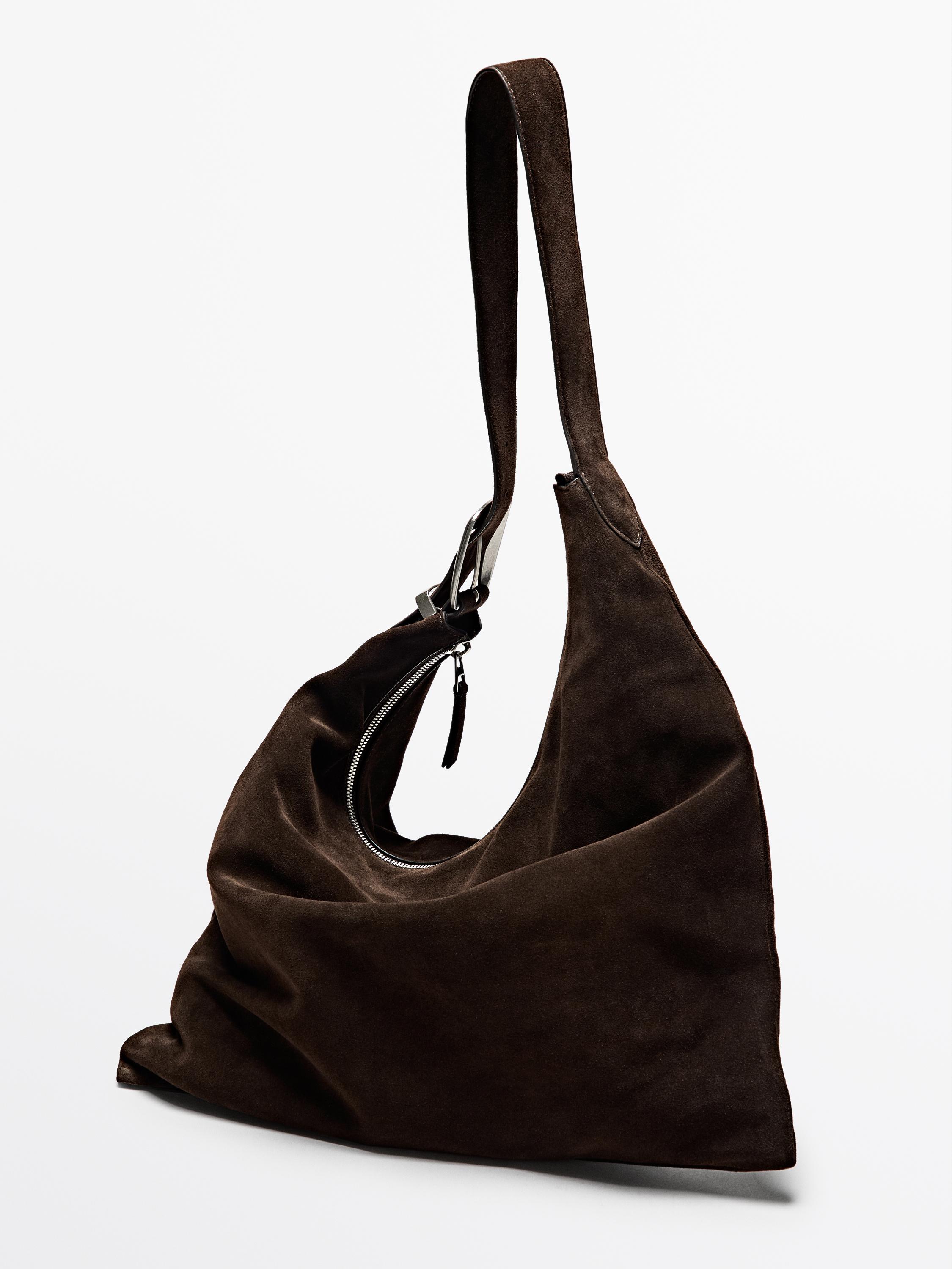 Split leather maxi bag